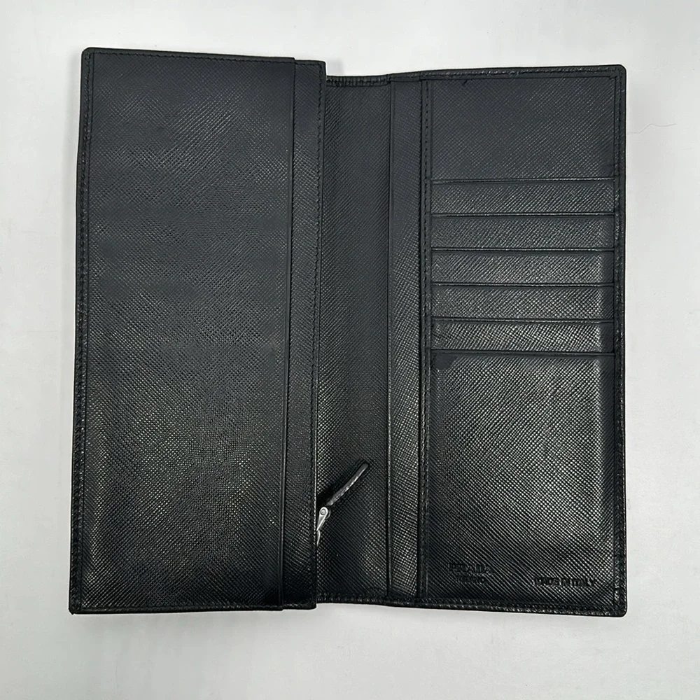 Authentic PRADA Men's Saffiano Leather Bi-Fold Long Wallet- Black